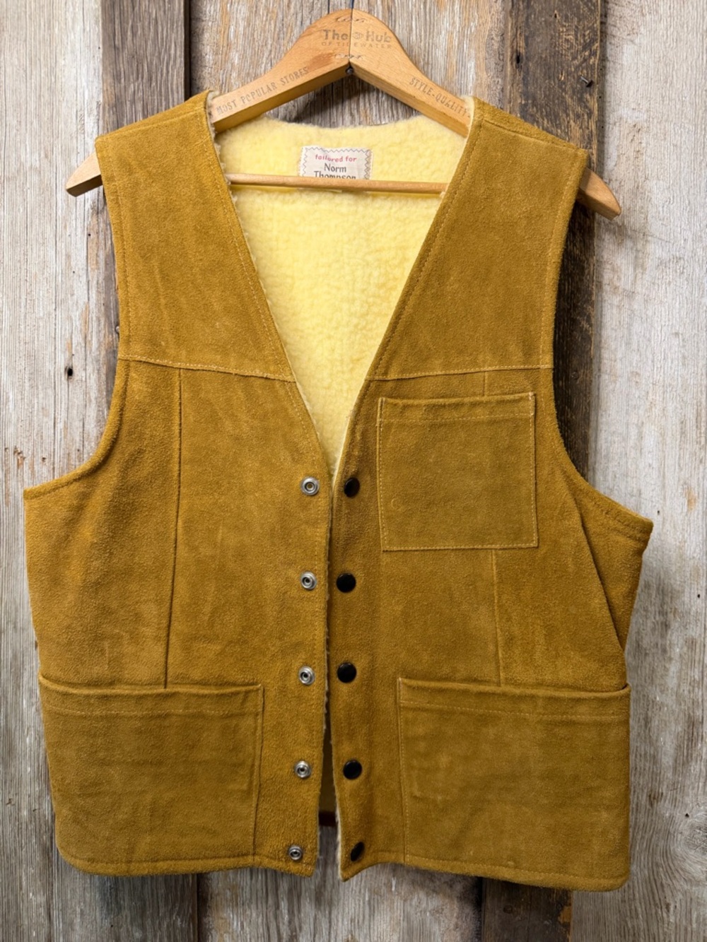 VTG 70s Norm Thompson Suede Leather ‘Sherpa’ Lined Hunting Vest: Size 40